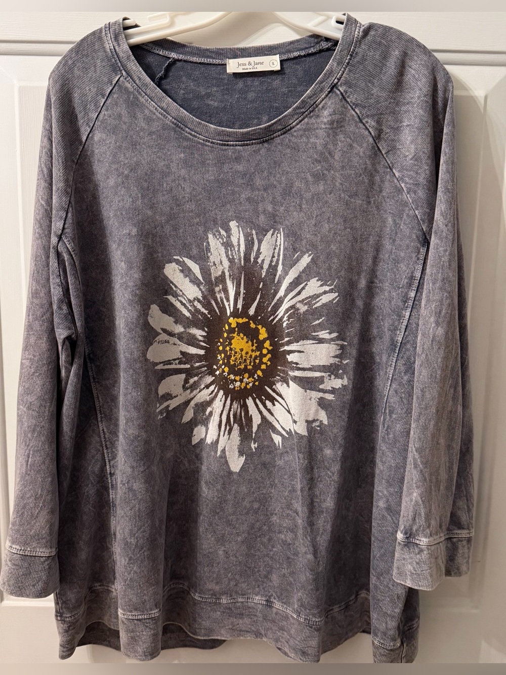 Jess & Jane Blue Tunic Top White Daisy Size L